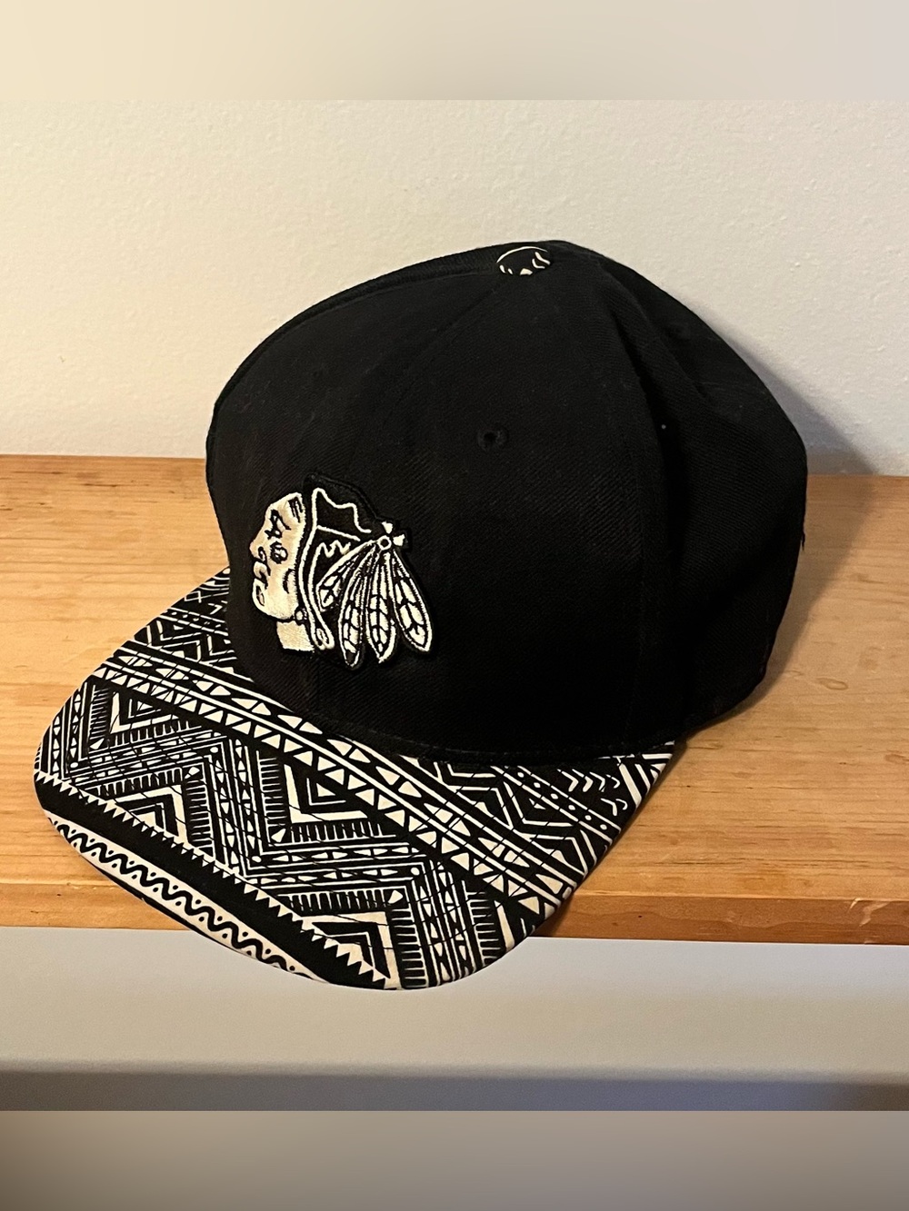 Chicago Blackhawks American Needle Black Cap with White Tribal Brim